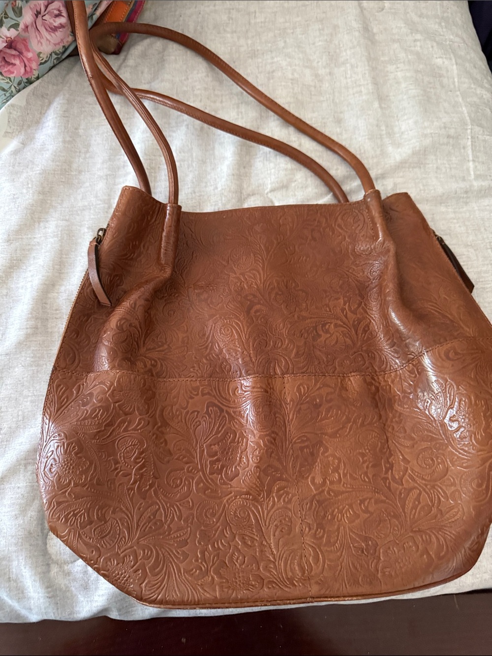 Women’s Embossed Leather Tote Bag - Brown